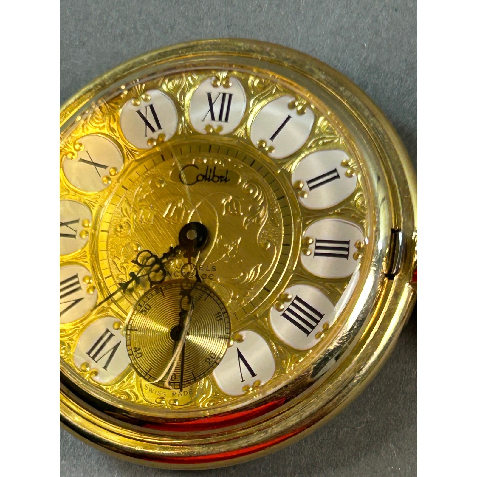 Vtg. Colibri Swiss Made Pocket Watch Hunter Case Roman Numeral Hadley Untested