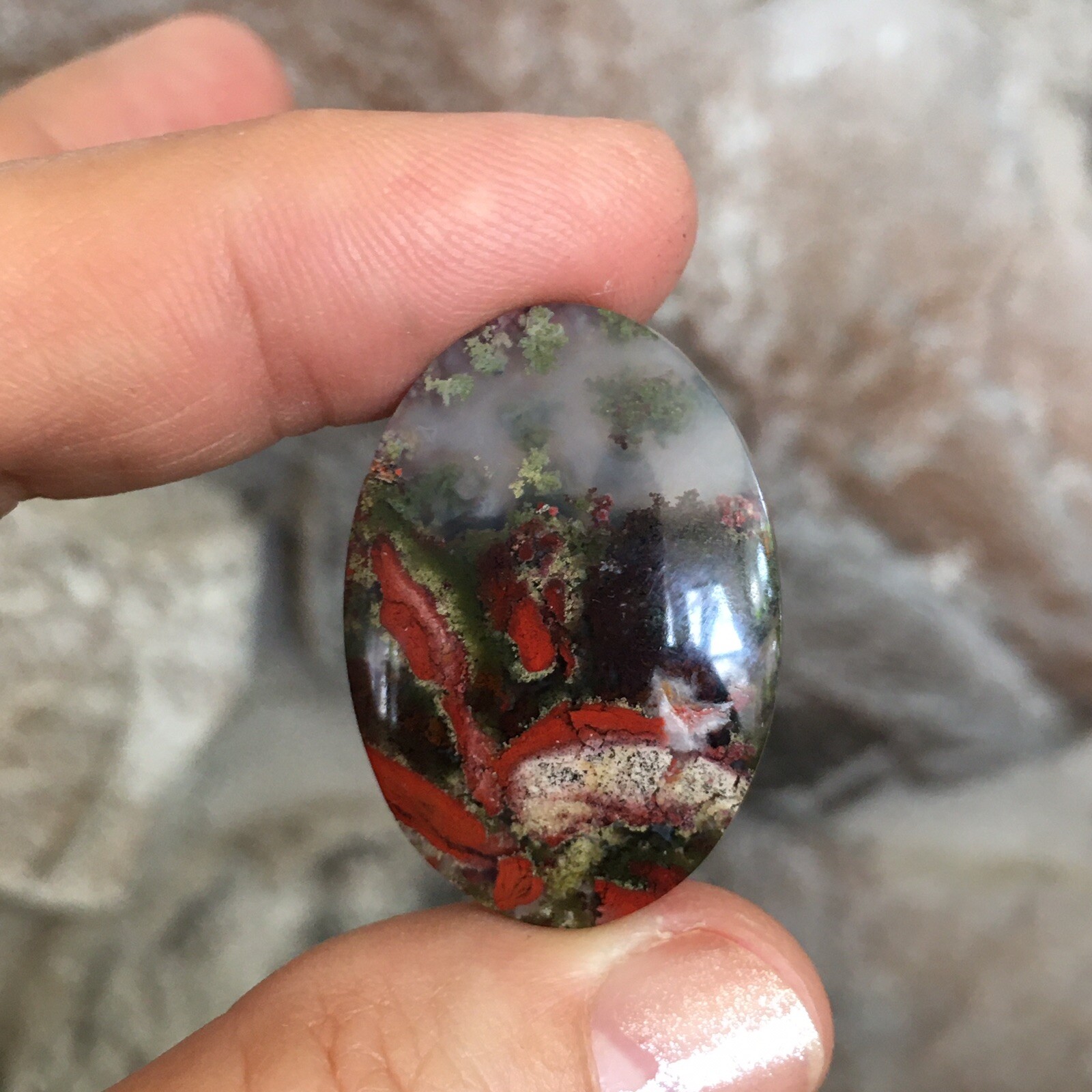 31.7×22.5x6mm Fine Garden Moss Agate Oval Cabochon Loose Picture Stone