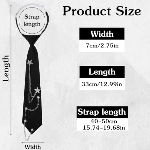 Ouligay Black Tie for Women Men Punk Neck Tie with Metal Chain Pre-Tied