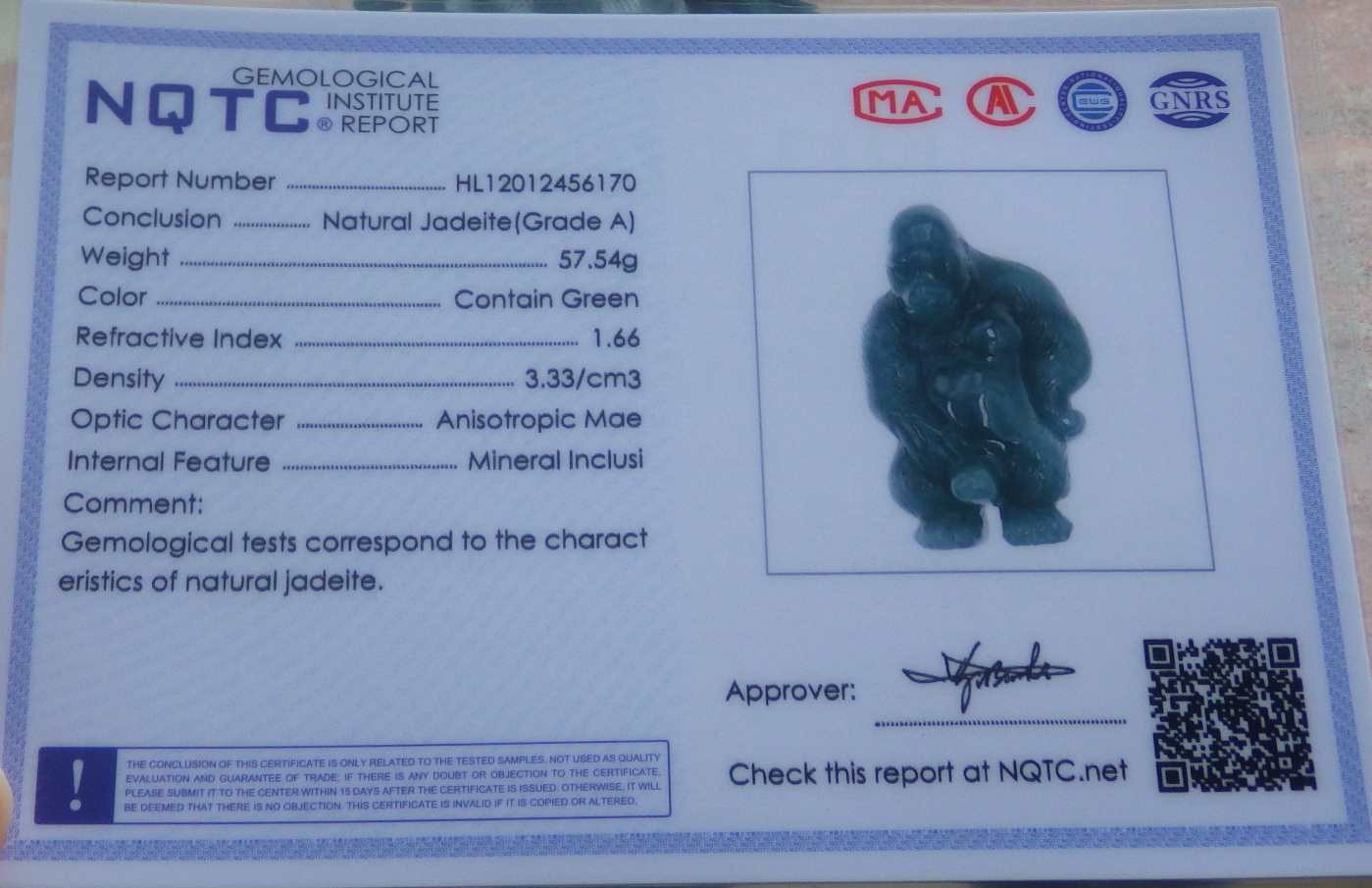 Video Certified Green Natural A Jade jadeite Pendant Orangutan Monkey 123969 TS