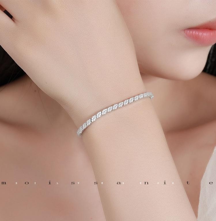 16cm Prismatic Moissanite Tennis Chain S925 Sterling Silver Bracelet Women-Used