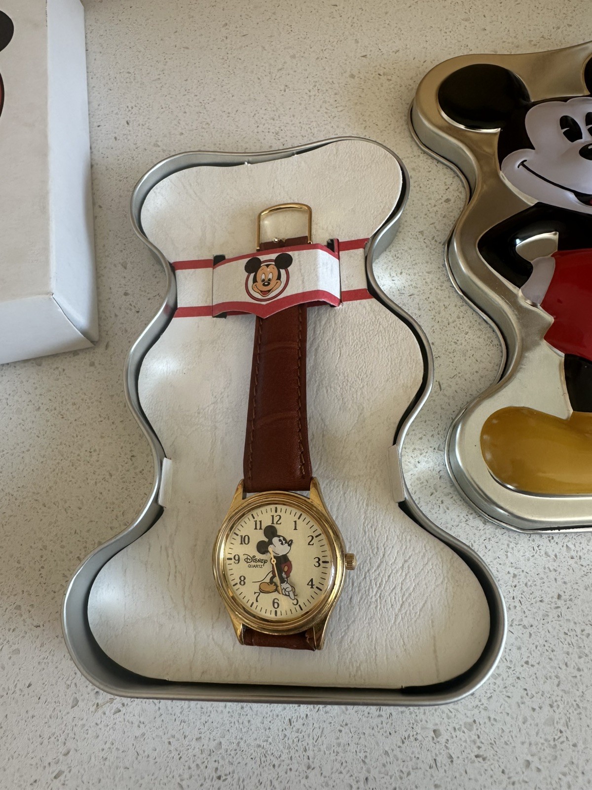 Vintage 1990s Disney Time Works Micke Mouse Watch Set BNIB leather strap