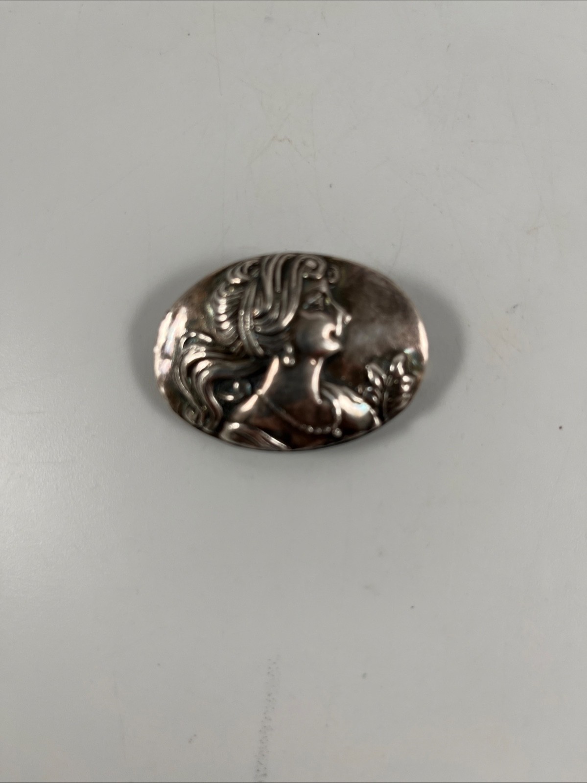 VINTAGE SIGNED LIV ART NOUVEAU STERLING SILVER LADY PENDANT PIN BROOCH IN ONE
