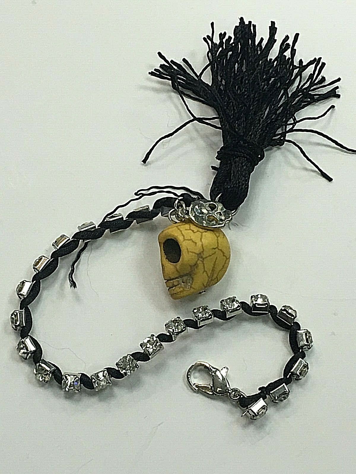 YELLOW SKULL SKELETON HEAD SILVER FASHION CHARM BRACELET SHINY STONES 7″ 8″ New