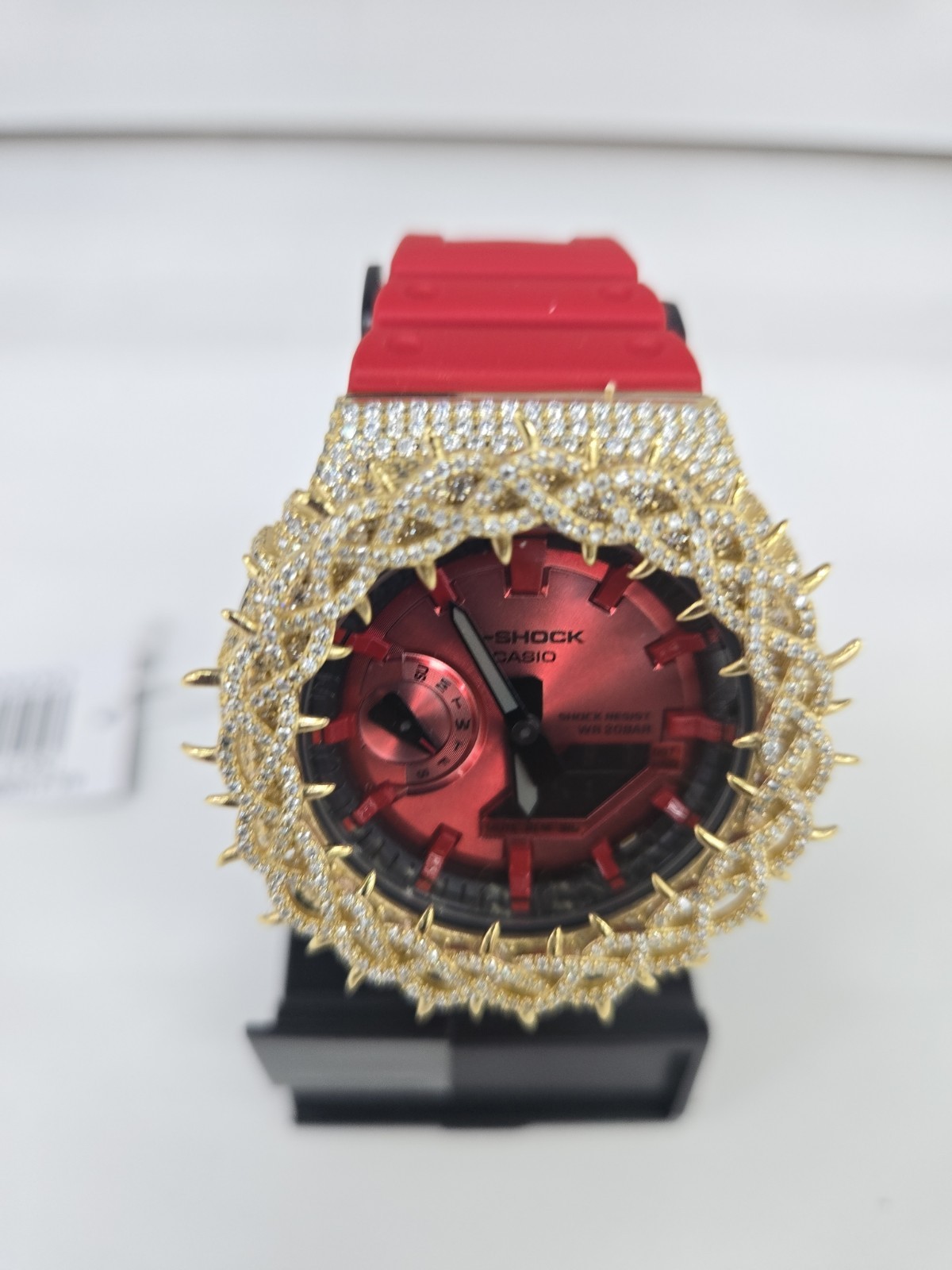 Moissanite G Shock Watch Casio 2100 Model Red Color Band Gold Color Bezel New