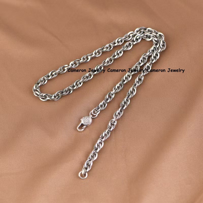 Pure S925 Sterling Silver Chain 6mm Twist Wave Link Necklace 60-61g 25.6inch