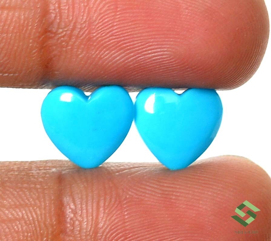 10×11 mm Natural Turquoise Heart Shape Cabochon Pair 4.81 CTS Loose Gemstones