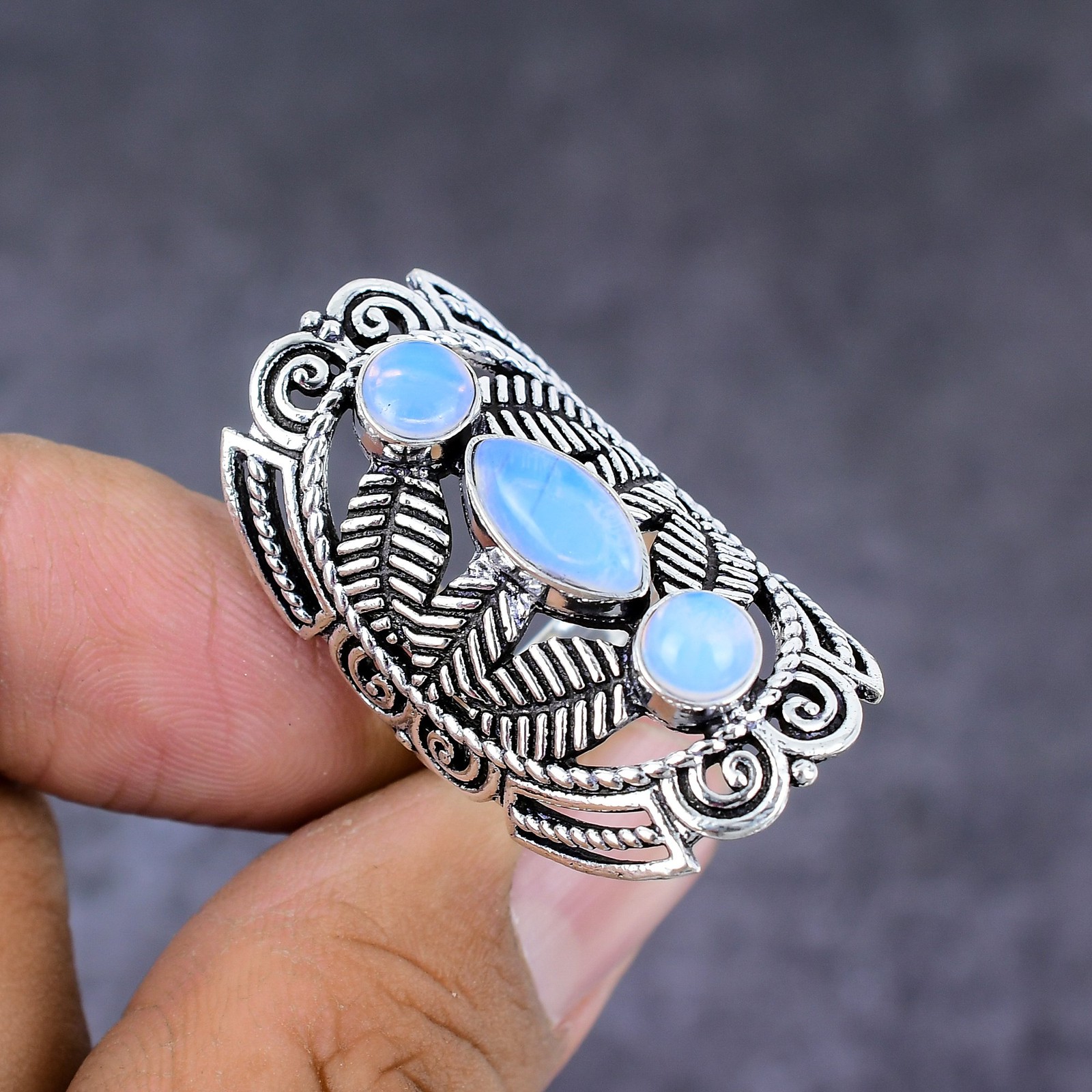 Milky Opal Gemstone Handmade 925 Sterling Silver Gift Jewelry Ring Size 7 Y885
