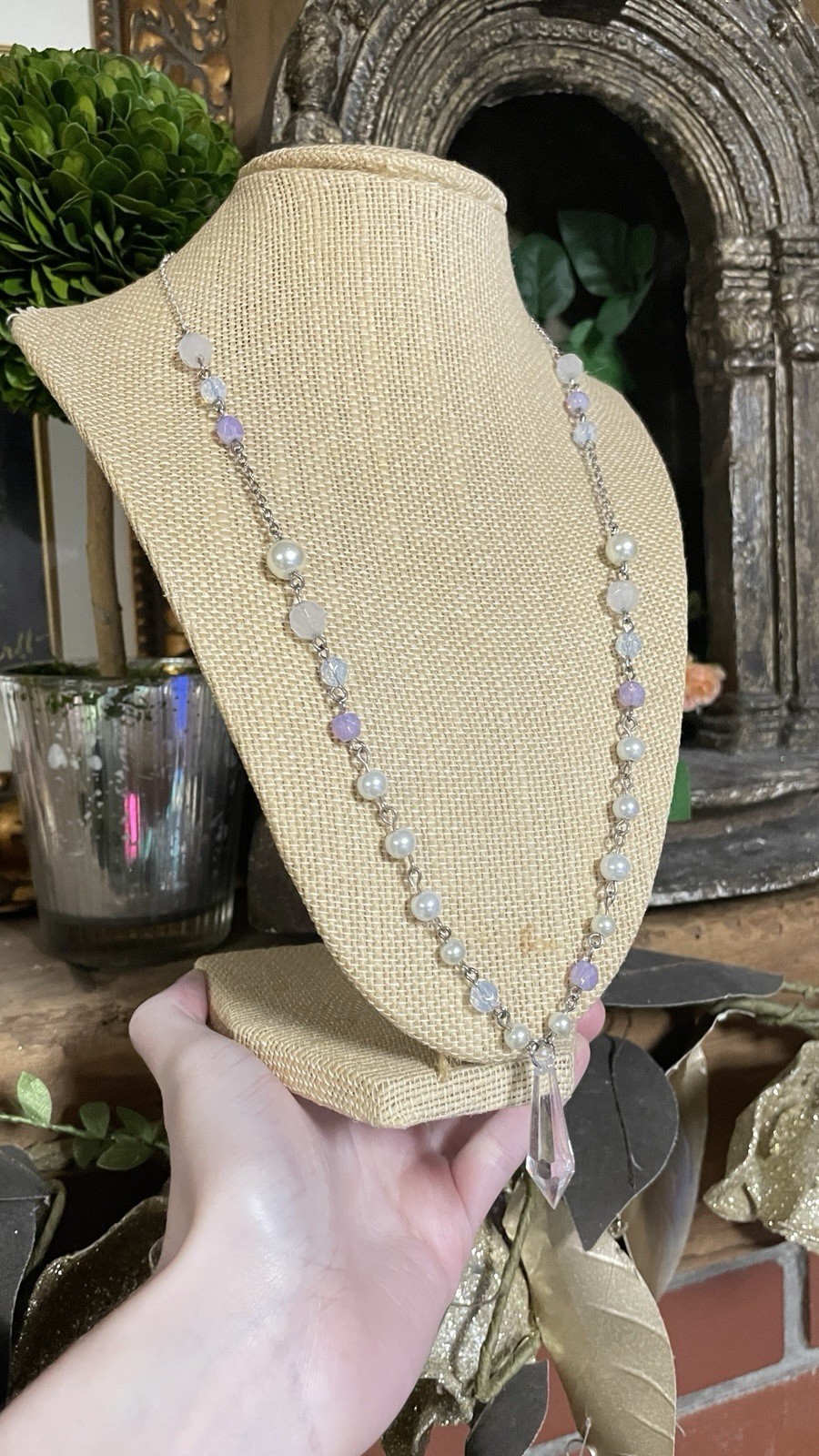Up cycled chandelier pastel beaded fairy necklace