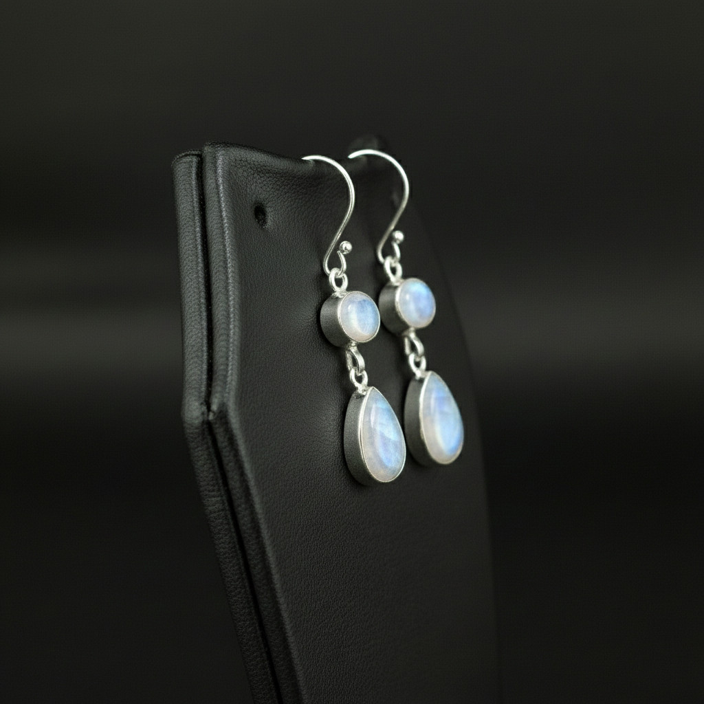 Rainbow moonstone 925 sterling silver handmade Dangle/Drop Earrings 1.90″