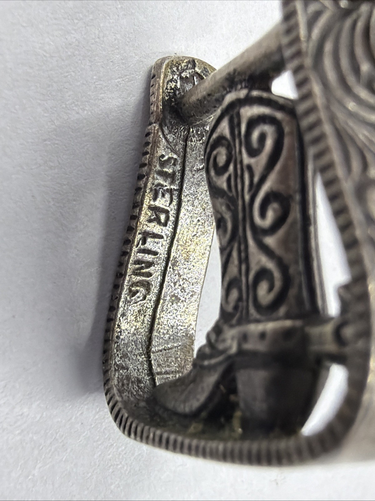 3D Cowboy Boot With Spur In Horse Stirrup Sterling 925 Pendant Charm 4.5G 0.8in