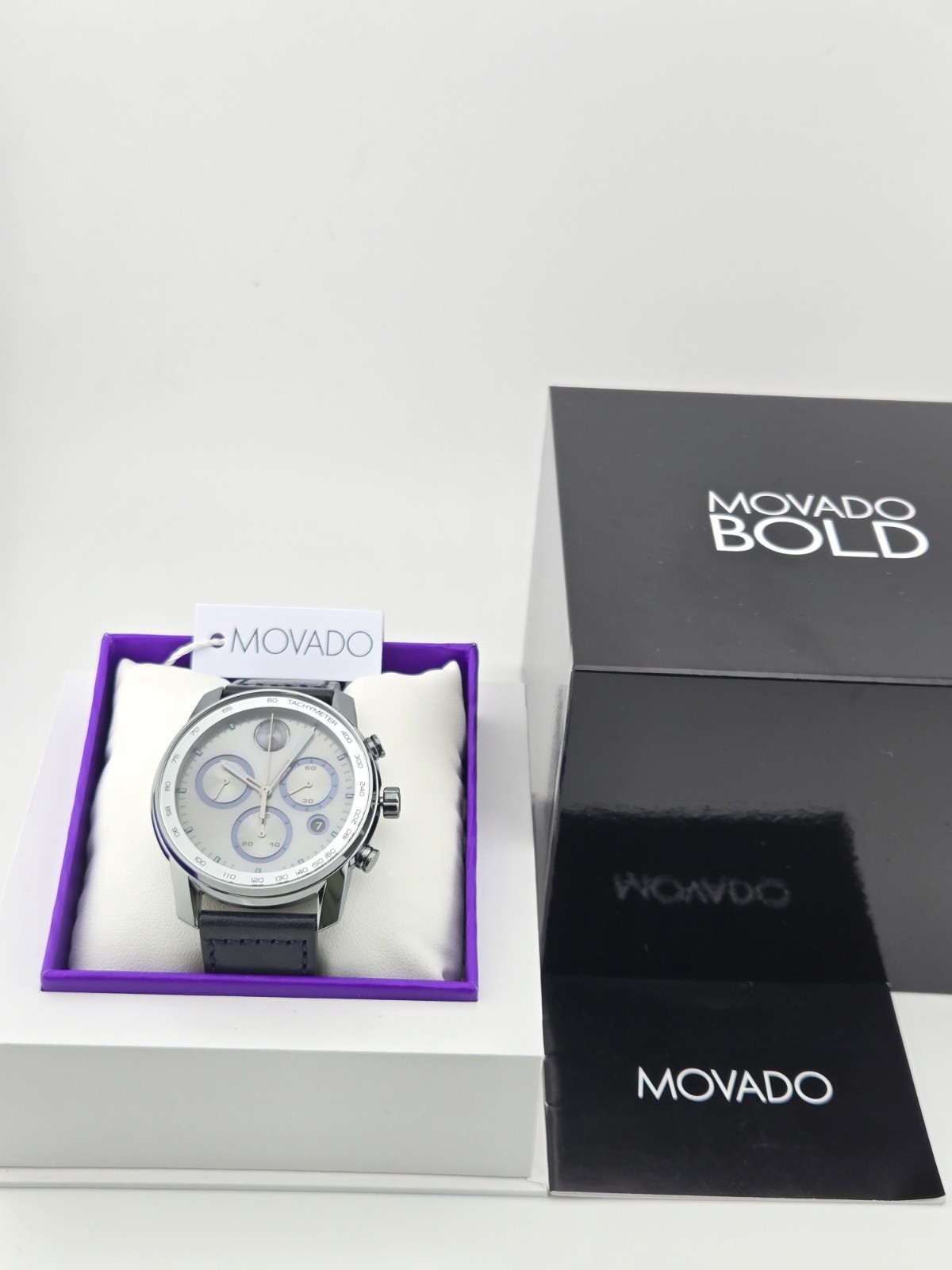 $795 MSRP | Movado Bold Verso Men’s Grey Dial Leather Band Watch – 3600909 NEW