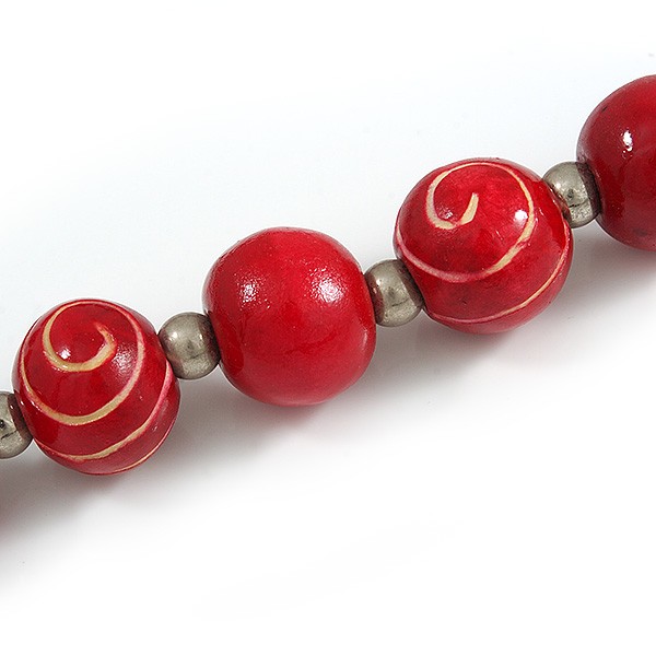 Long Chunky Red Wood Bead Necklace – 82cm L