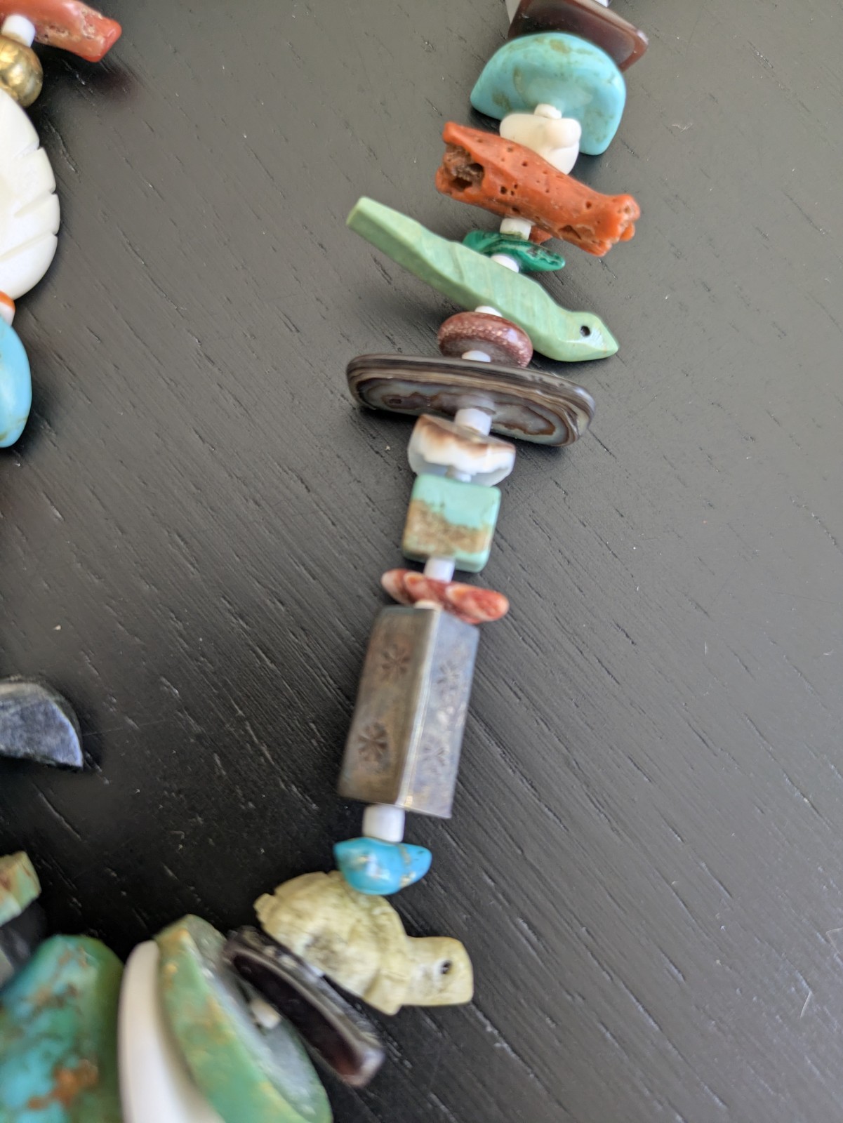 Native American 1970’s Treasure Necklace W/Large Turquoise Pendant & Fetishes