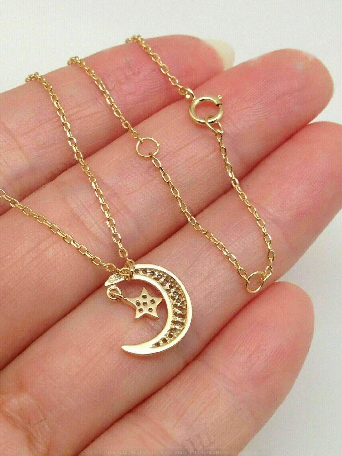 1.20 Ct Round Cut Created Diamonds Crescent Moon Pendant 14K Yellow Gold Finish