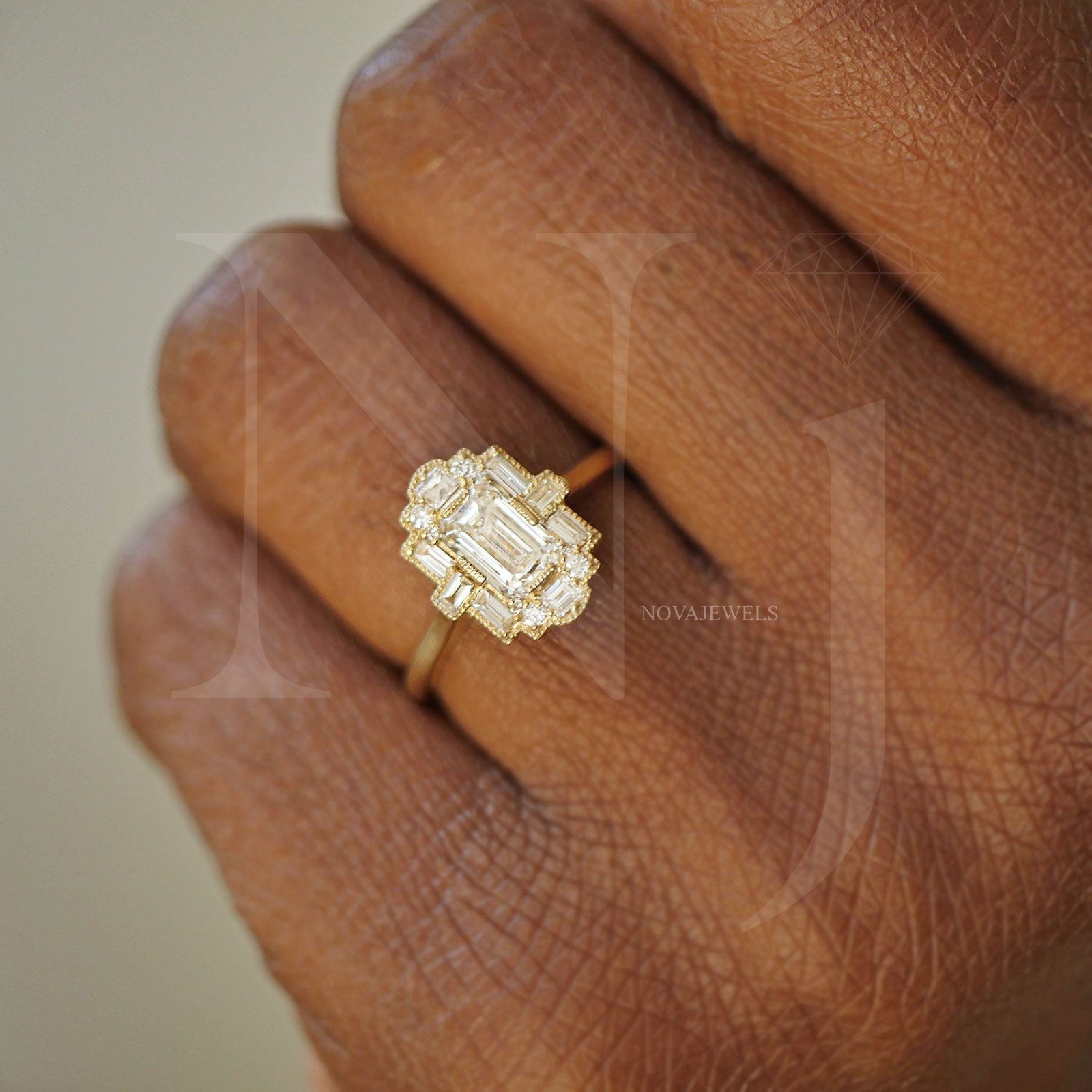 0.75 CT Emerald Cut Moissanite Engagement Ring 14K Yellow Gold Plated For Women