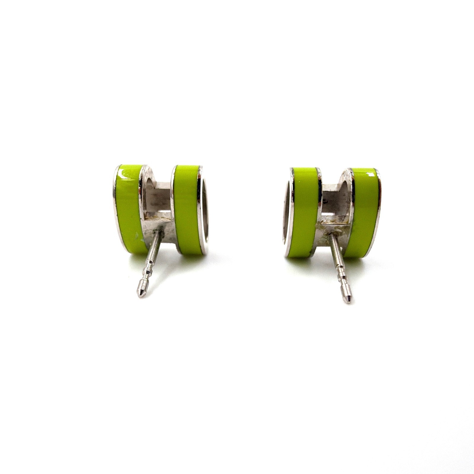 HERMES Mini Pop H Pierce Lime Green Enamel Silver Tone with Box Authentic