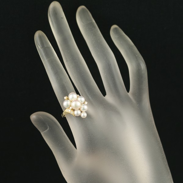 Auth Mikimoto Ring Baby Akoya Pearl 4.0-6.6mm Diamond US6-6.25 18K YG