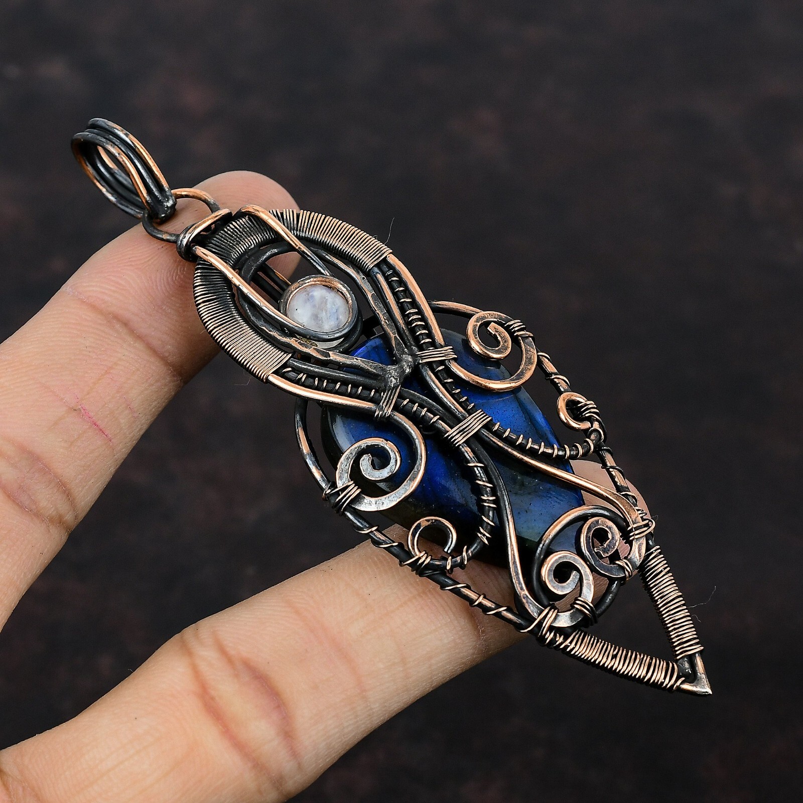 Labradorite Wire Wrapped Pendant Handcrafted Copper Dailywear 4.06″