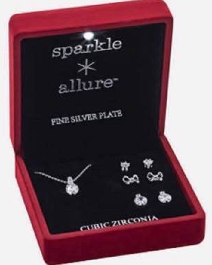 New Sparkle Allure Fine Silver Plate Cubic Zirconia Set Necklace and Earrings