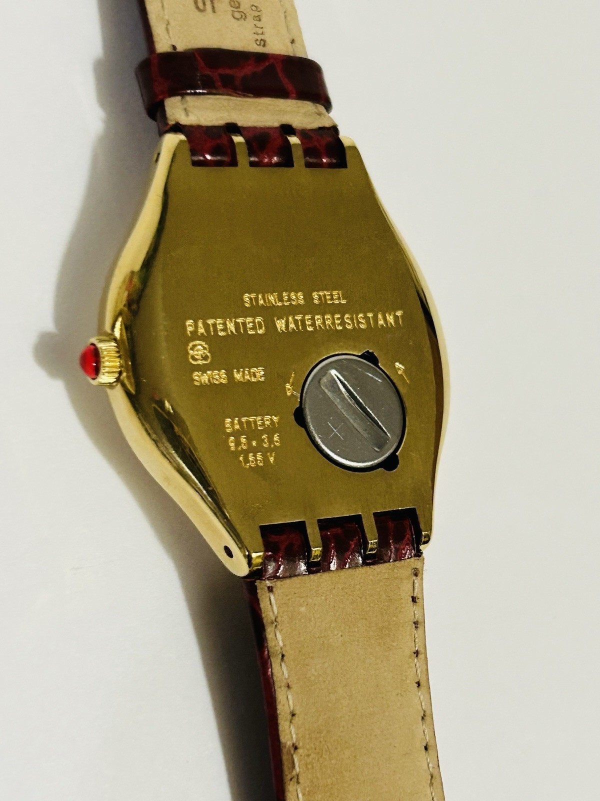Swatch Swiss Lot of 2 Quartz Gold Tone Roman Dial Leather Strap Watches