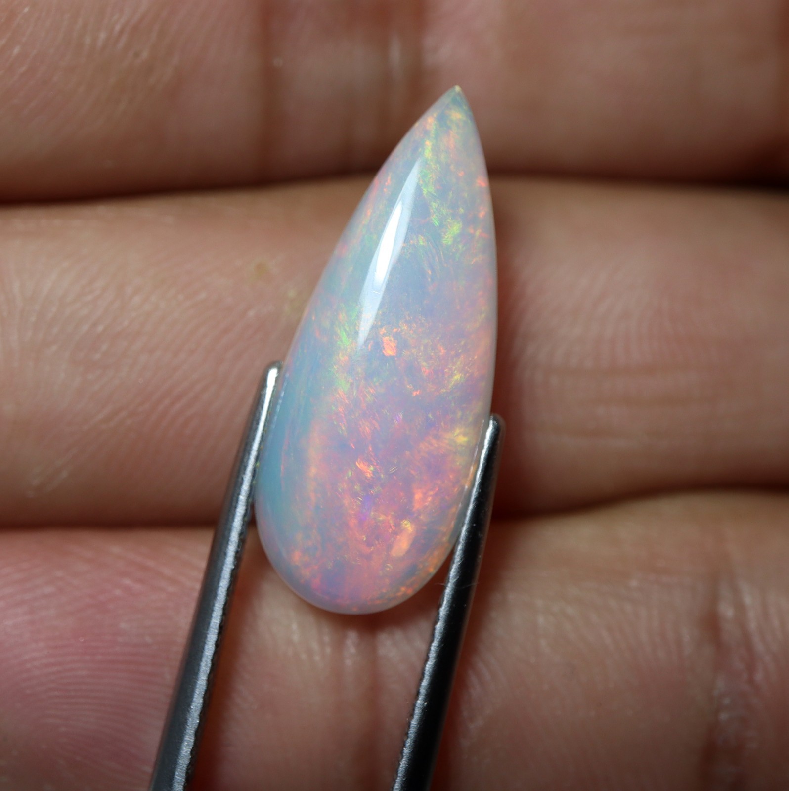 24.7×10 MM Natural AAA Red Green Fire Ethiopian Opal Pear Cabochon for Pendant