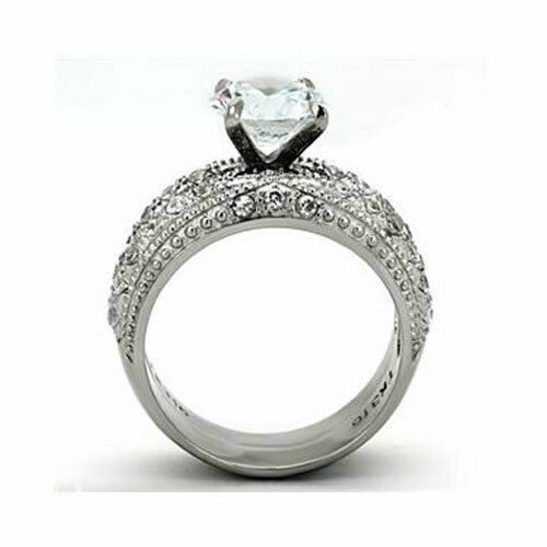 Vintage Round Cut CZ AAA Engagement Ring Wedding Band Set For Women Size 5 8 9