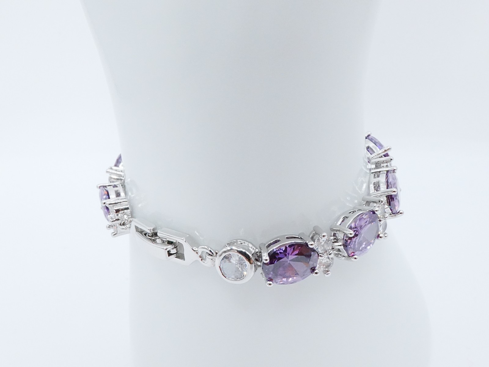 Bracelet Purple Gemstone & Cz Diamond 24K Yellow Gold Plated 7″ Women Jewelry