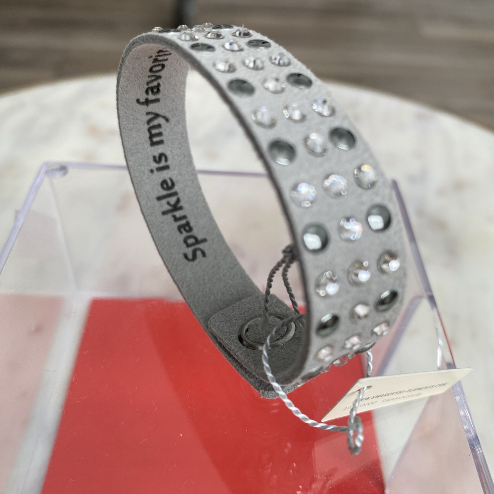 Grey suede-like wrap bracelet made with Swarovski Elements