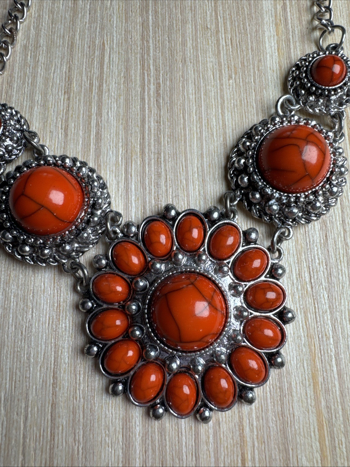 J CREW Crackle Burnt Orange Blood Stone Silver Statement Necklace ❤️