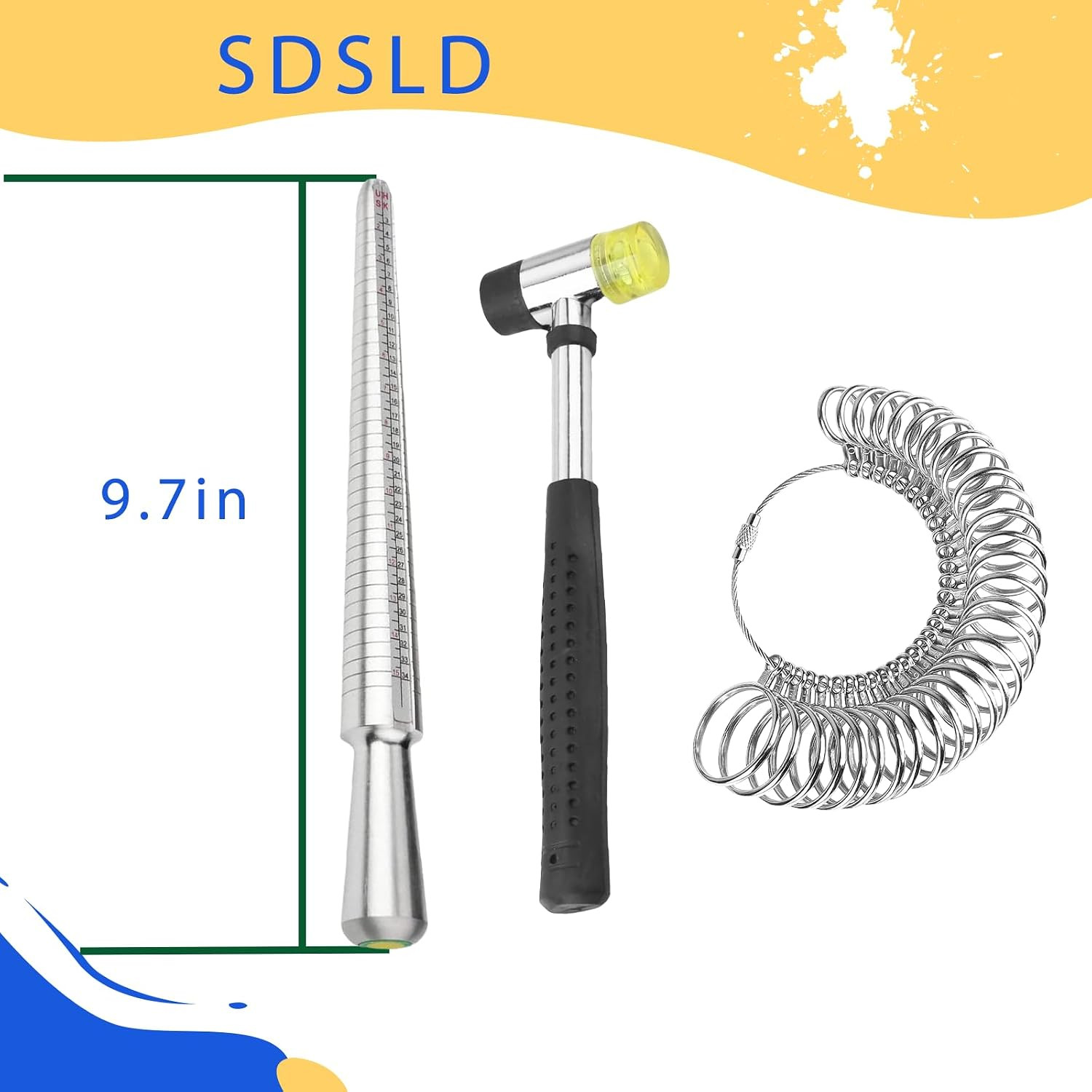 Metal Ring Mandrel Sizer Measuring Tool Set Rubber Jewelry Hammer Gauge Ring
