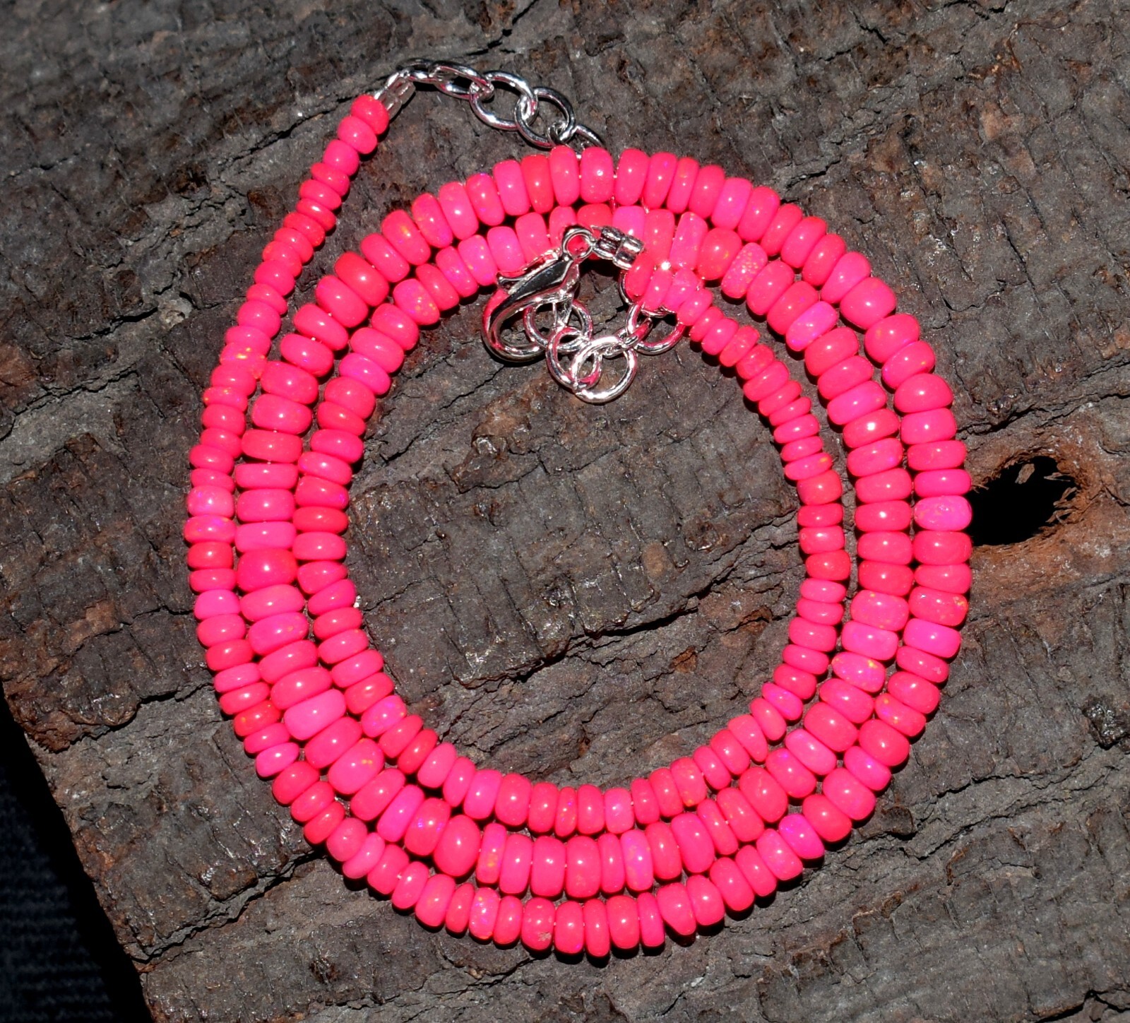 16″Natural Ethiopian Pink Opal Wello Fire Opal Gemstone Bead Necklace 3-4mm