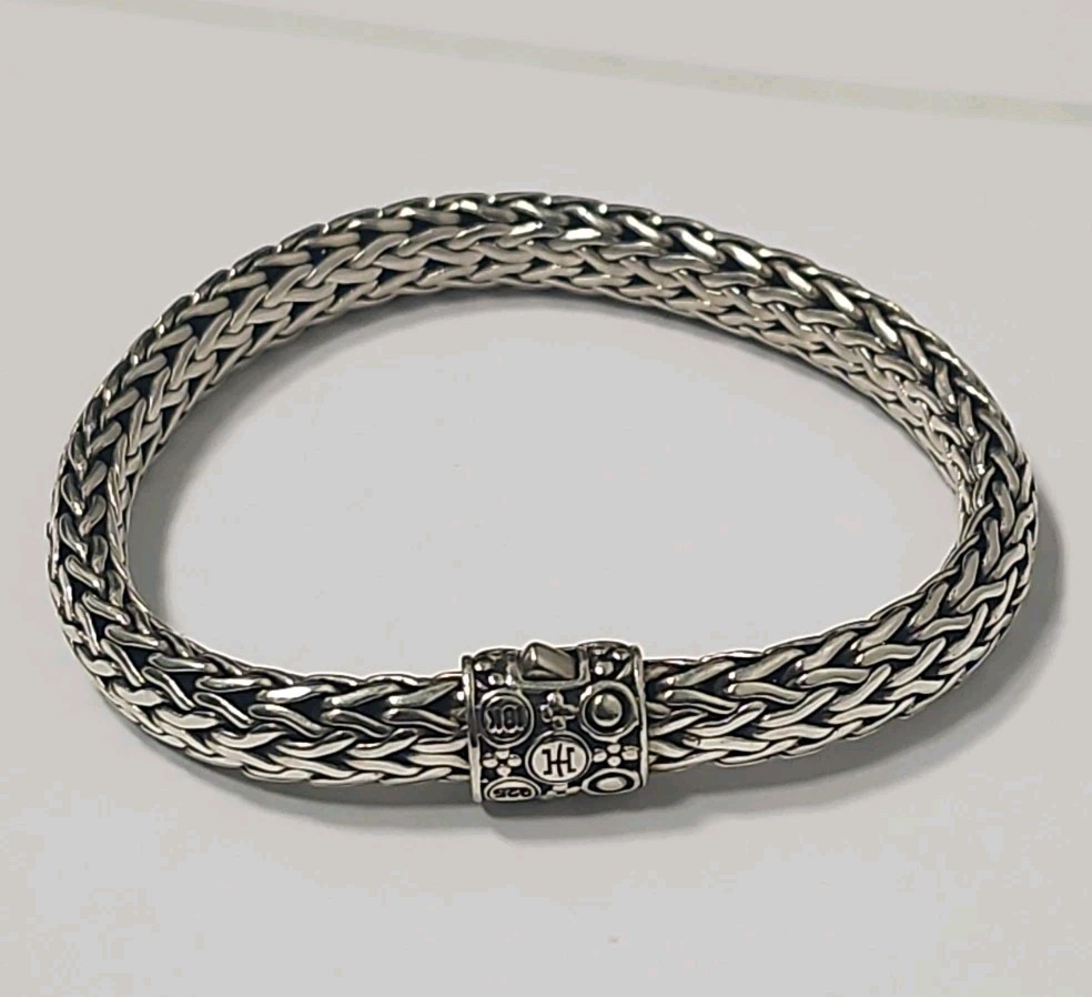 JOHN HARDY CLASSIC SS/18K GOLD DOT CLASP PUSH LOCK BRAIDED CHAIN BRACELET