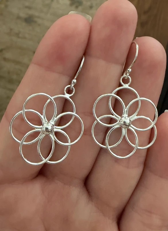 Vintage Sterling Silver Flower Dangle Earrings