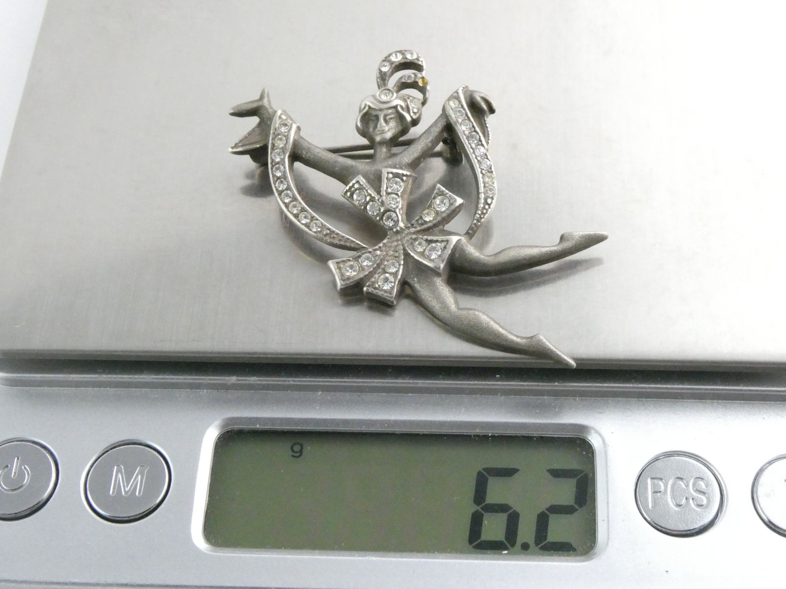 Vintage Sterling Silver White Rhinestone Dancer Ballerina Brooch Pin 6g 2 Inch