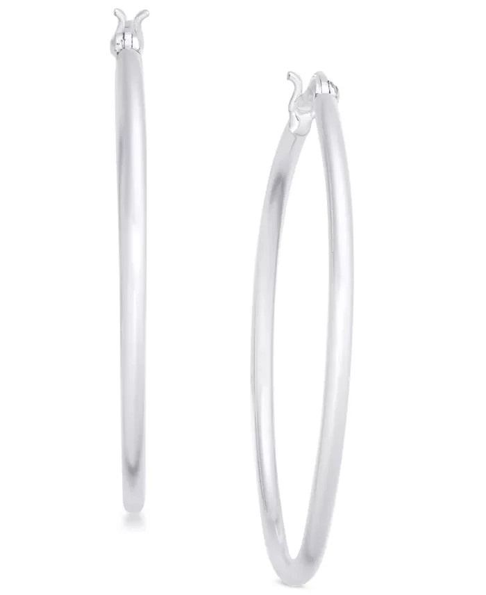 Giani Bernini Sterling Silver Large Click Top Hoop Earrings 40mm x 2mm NWT 3.2g