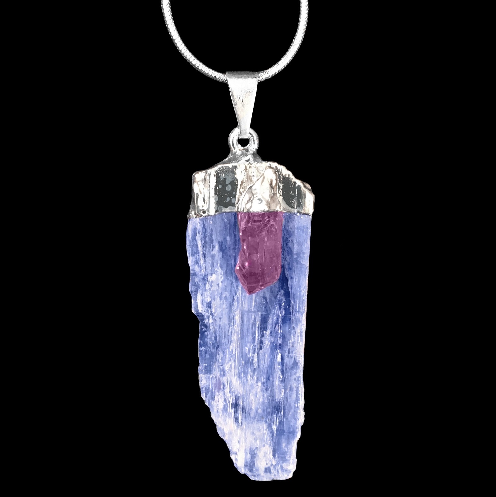Blue Kyanite AMETHYST Crystal Chakra Pendant Sterling Silver Necklace Reiki Natu