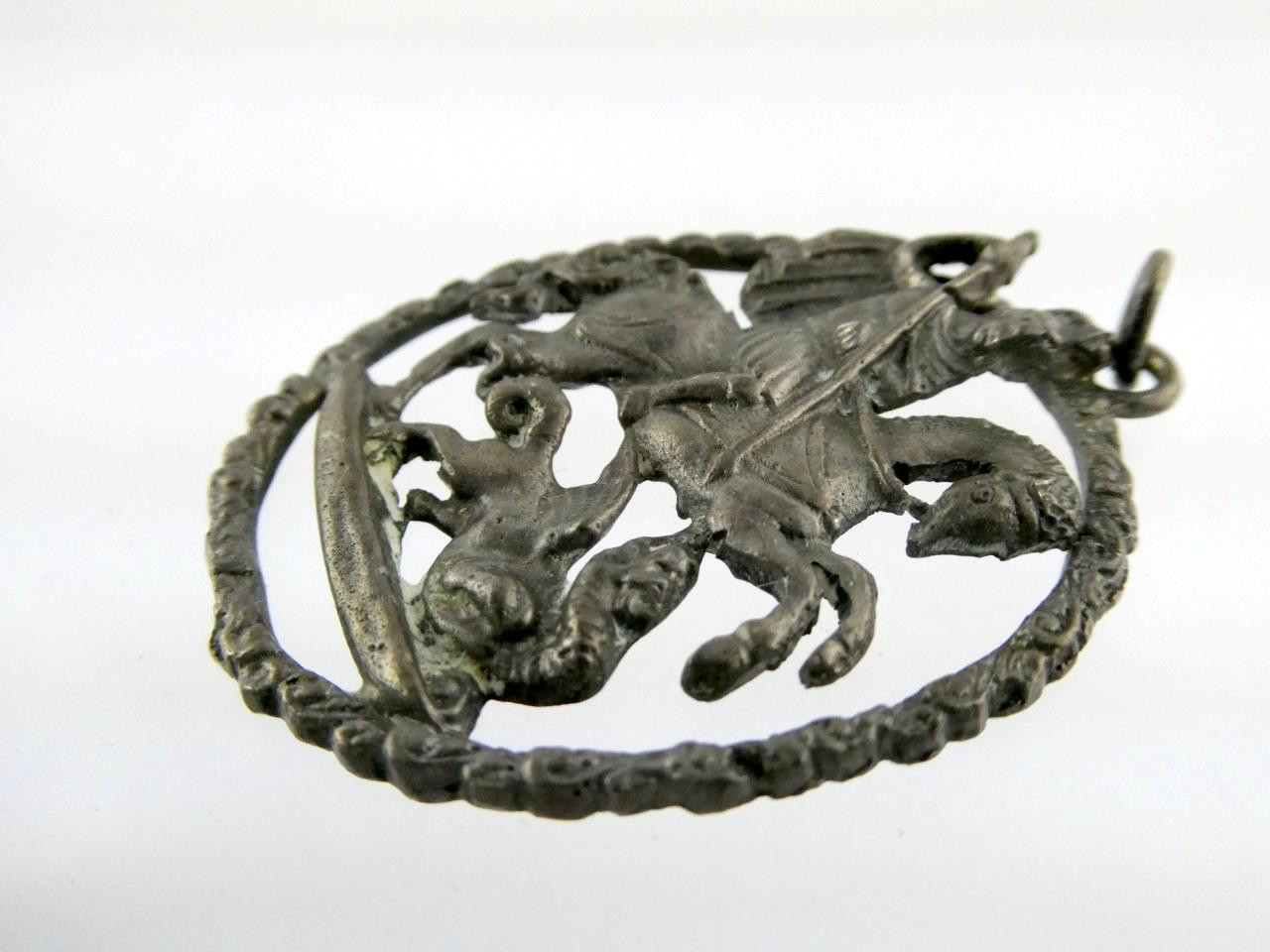 Vintage 800 Silver St George and the Dragon Pendant Religious Saint 15.7g 2 Inch