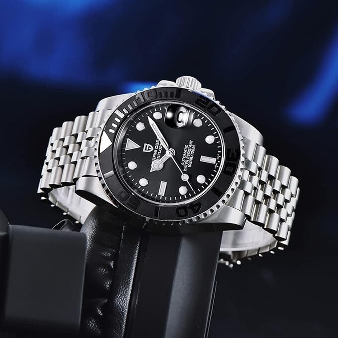 PAGANI DESIGN PD-1651 Men’s GMT Watch Black with Stainless Steel Jubilee Strap