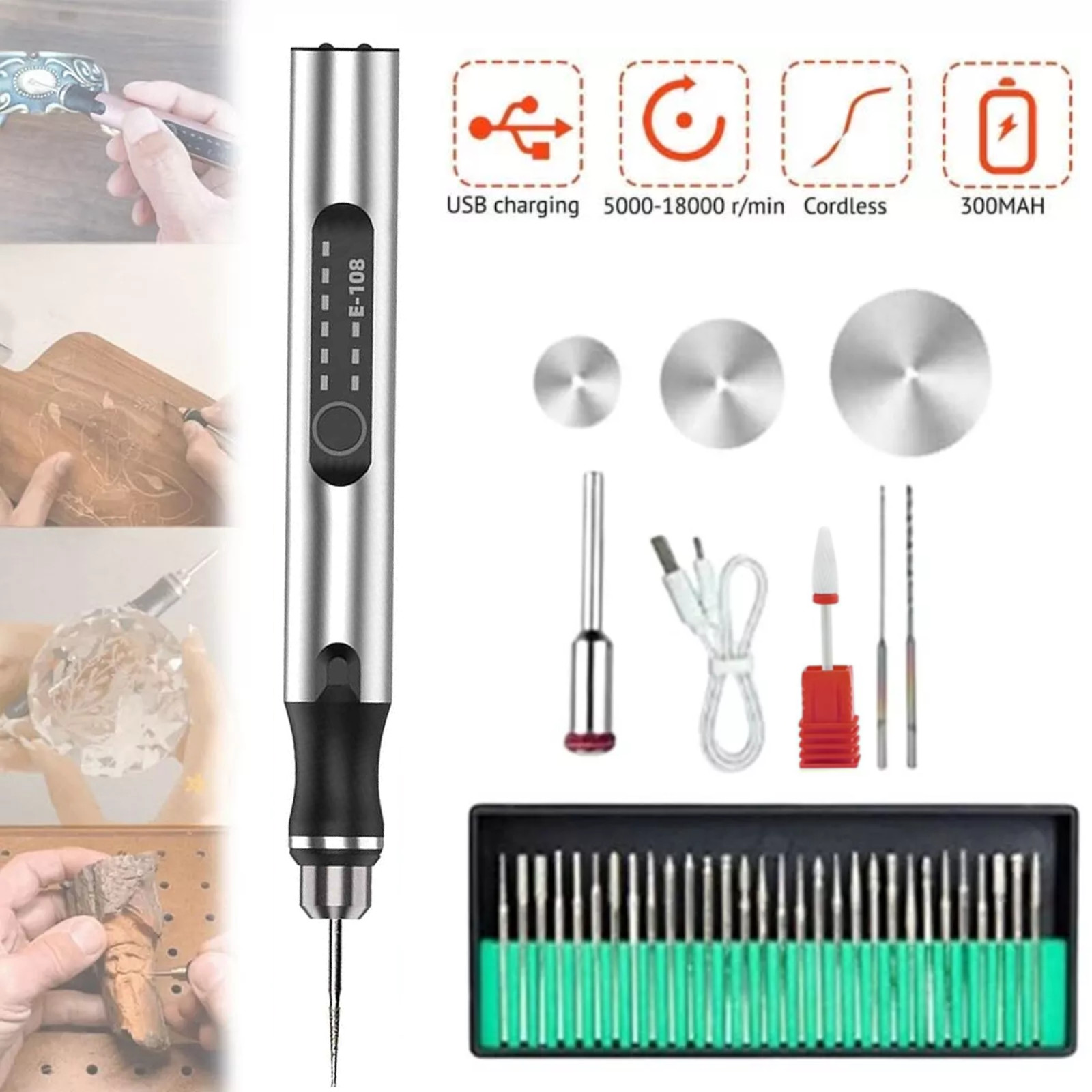 Cordless Electric Mini Drill Grinder Engraving Pen Variable Speed Rotary Tool US