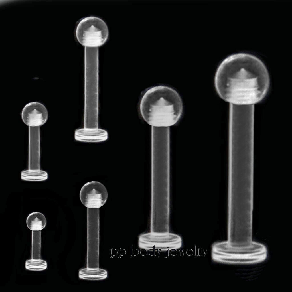 16G 14G 10G 12G -1/4″ to 5/8″ Clear Ball Labret Monroe Tongue Barbell Retainer
