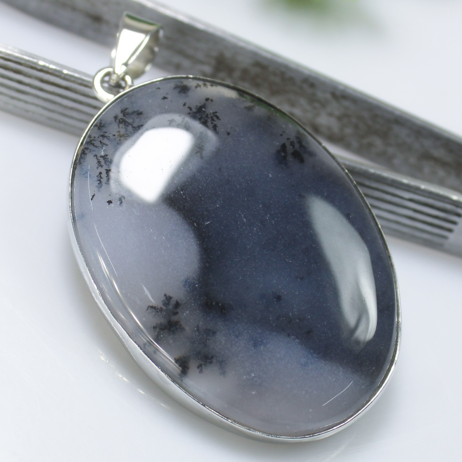 Dendrite Opal Pendant 925 Sterling Silver Vintage Gemstone Jewelry 13.75 g