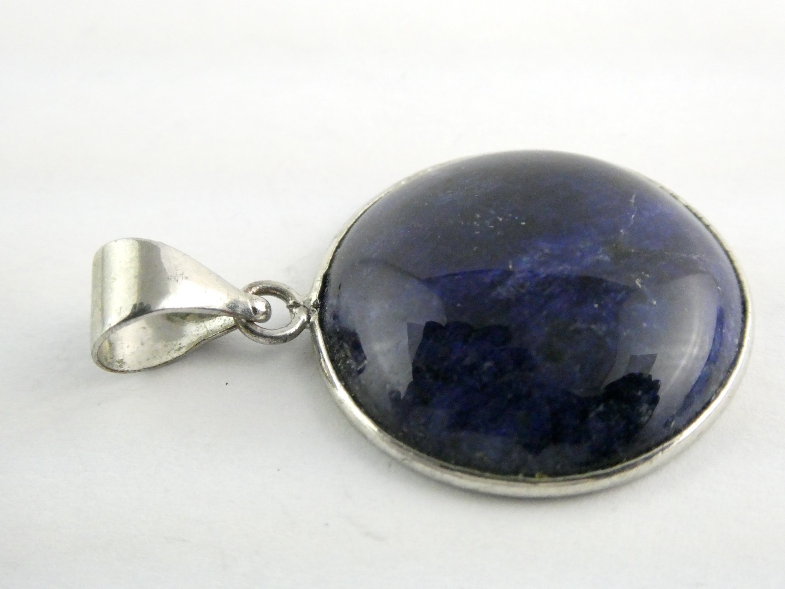 Silver Plated Bezel Setting Round Dyed Darker Blue Sodalite Cabochon Pendant