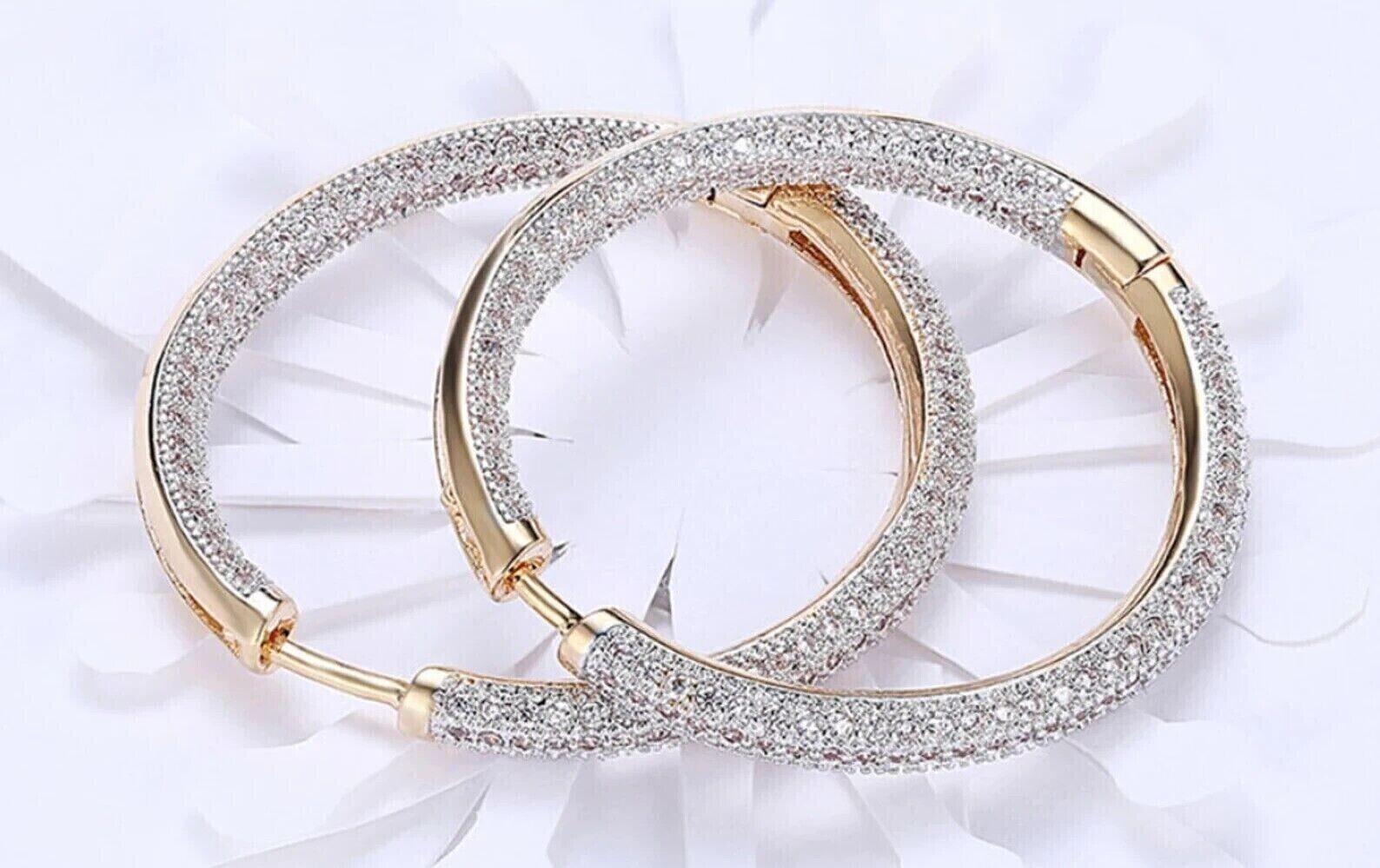 Round Cut Simulated Diamond Large Huggie Hoop Earrings In 14K Yellow Gold Plated