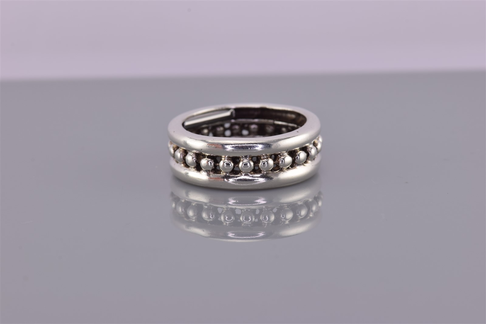 Sterling Silver 7mm Beaded Puffy Rimmed Eternity Band Ring 925 Sz: 5