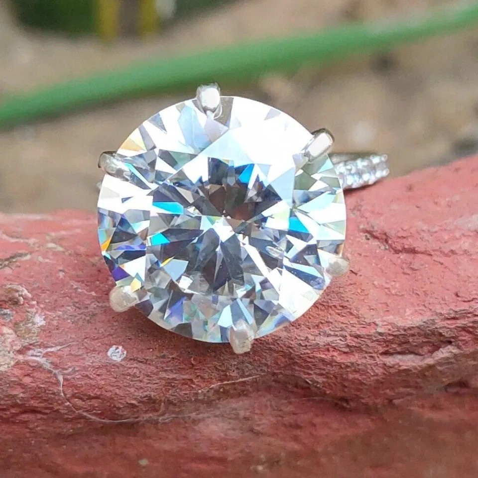 Rare Certified 9.50 Ct White Round Diamond Solitaire 925 Silver Ring Free Tariff