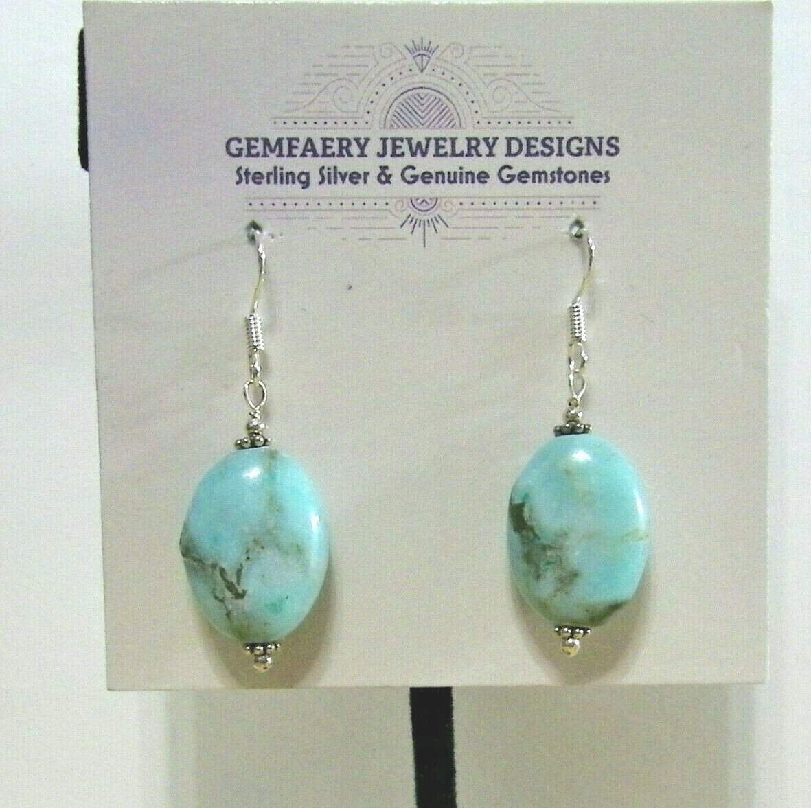 Sterling Silver Blue CHRYSOPRASE Gemstone Dangle Earrings #1226…Handmade USA