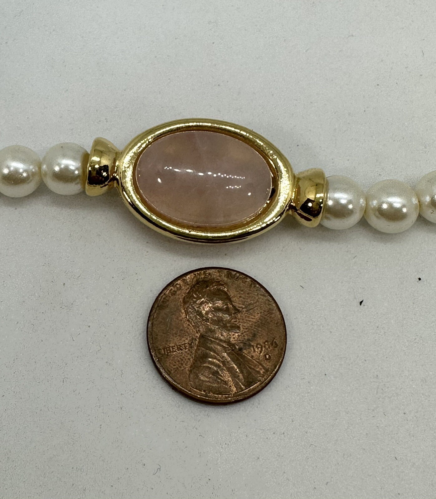 Vintage Napier ~ 8mm White Pearl Beads & Rose Quartz Station Necklace ~ 30in