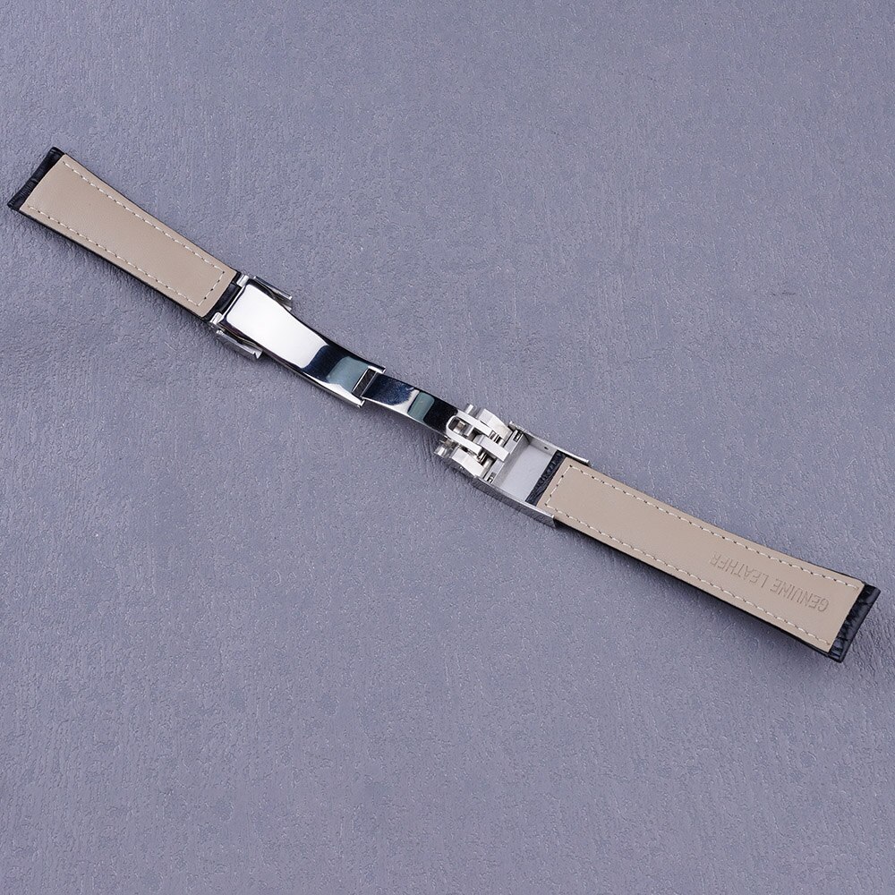 20mm Black Leather Strap Silver Brush OYSTER Clasp WatchBand For GMT Tudor Seiko
