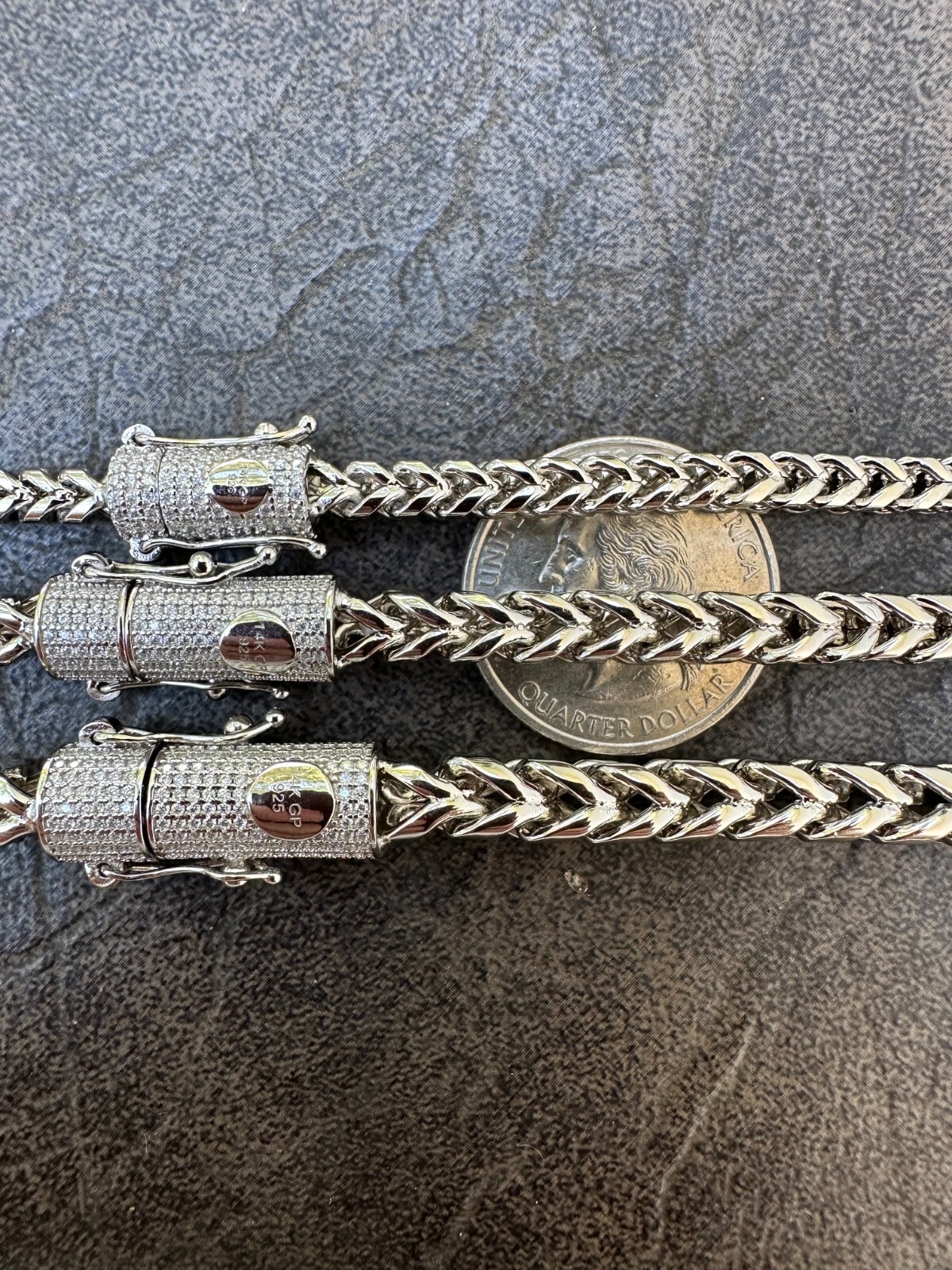 Iced MOISSANITE Clasp Stainless Steel & 925 Silver Franco Chain Necklace 4-6mm